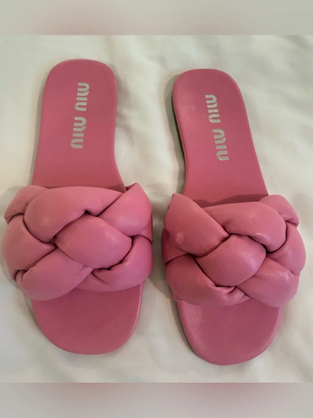 Miu Miu Yellow Braided Leather Slides